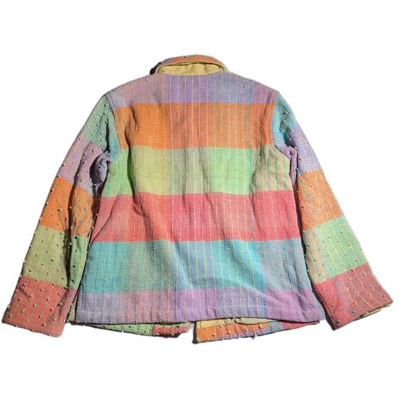 Vtg Y2K Anu Pastel Rainow Floral Embroidered Patchwork Button Up Jacket Sz S - Picture 2 of 4